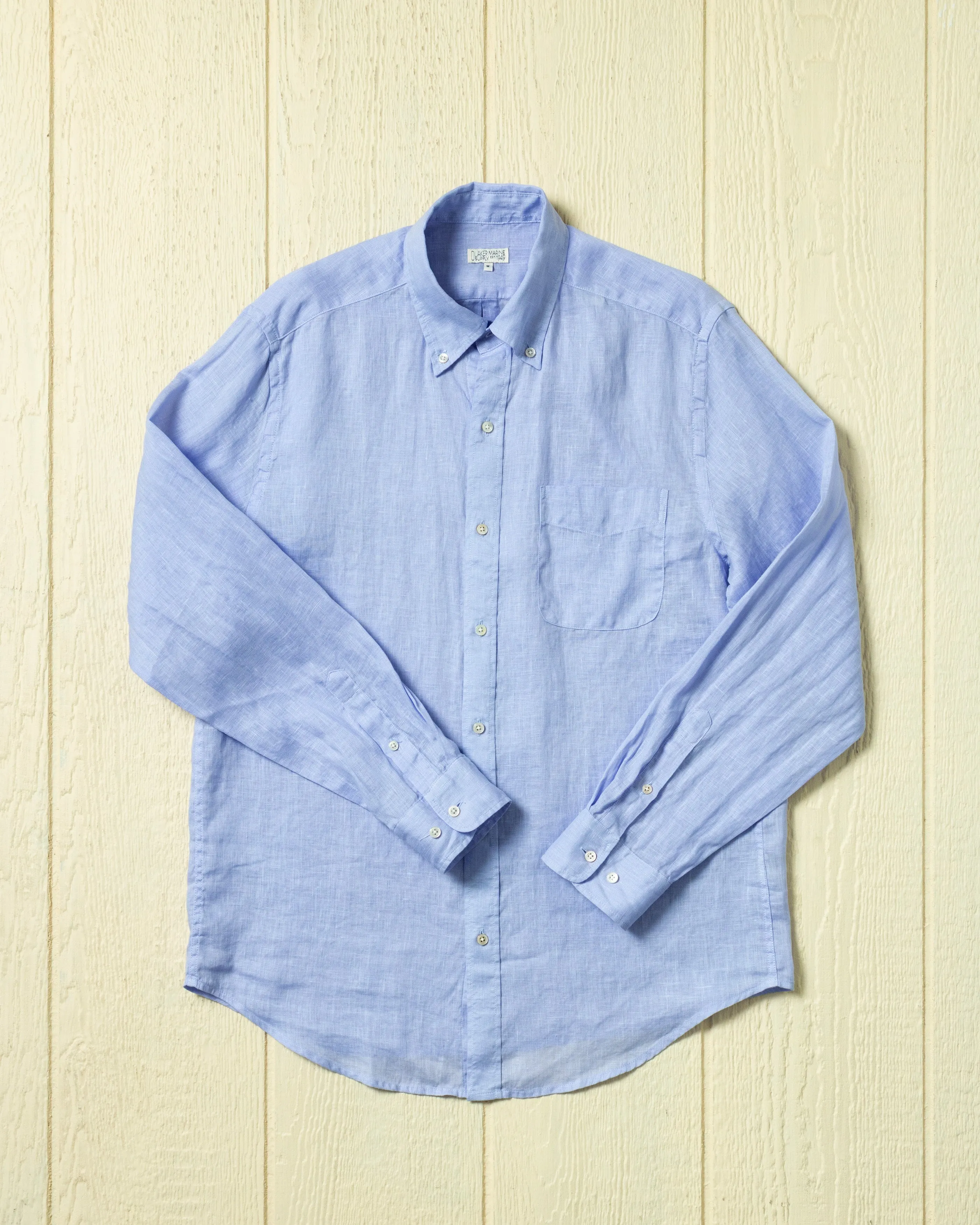 Garment Dyed Linen Shirt in Lagoon sold by Quaker Marine Supply