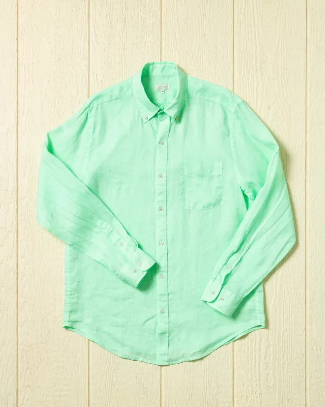 Garment Dyed Linen Shirt in Mint made by Quaker Marine Supply