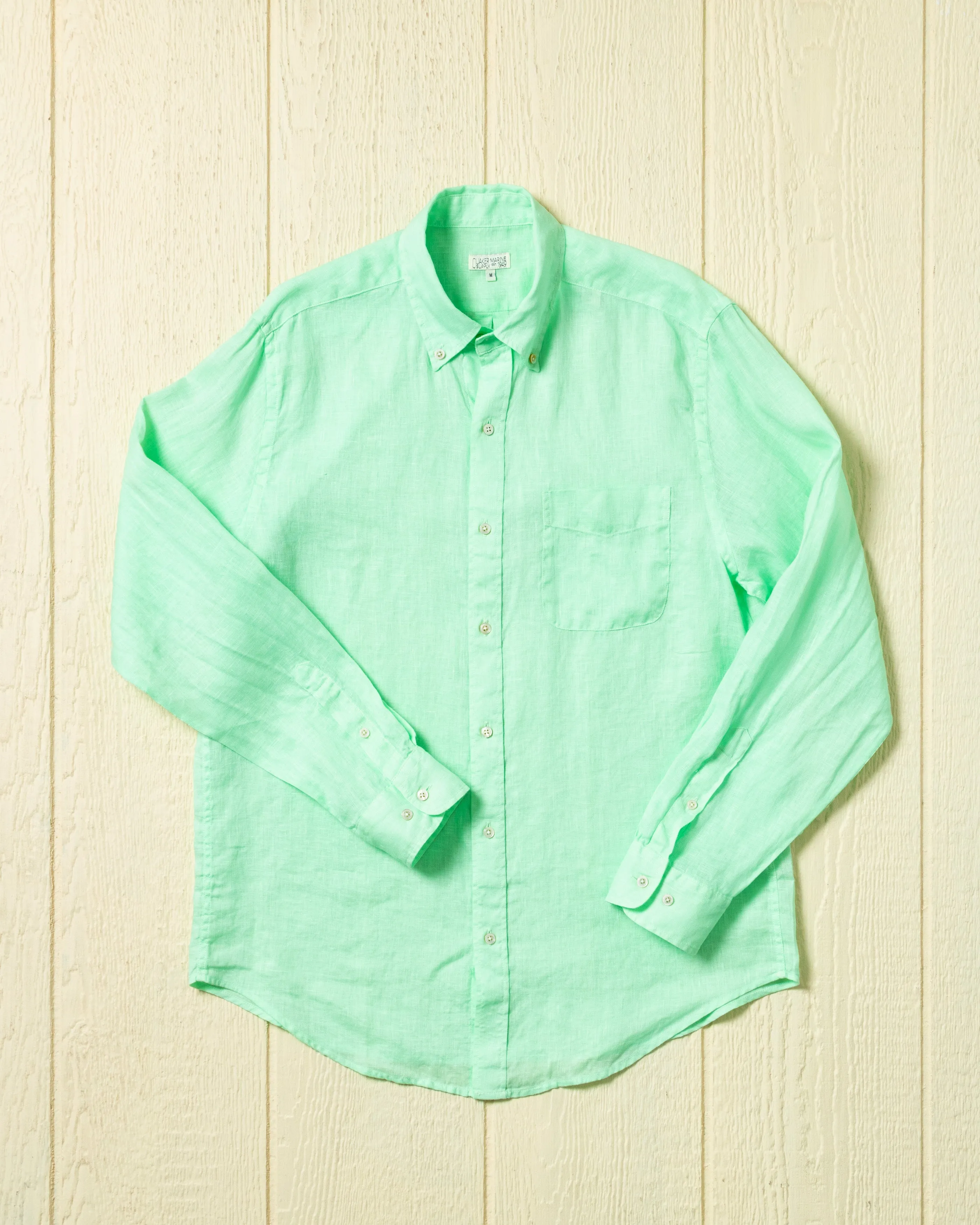 Garment Dyed Linen Shirt in Mint sold by Quaker Marine Supply