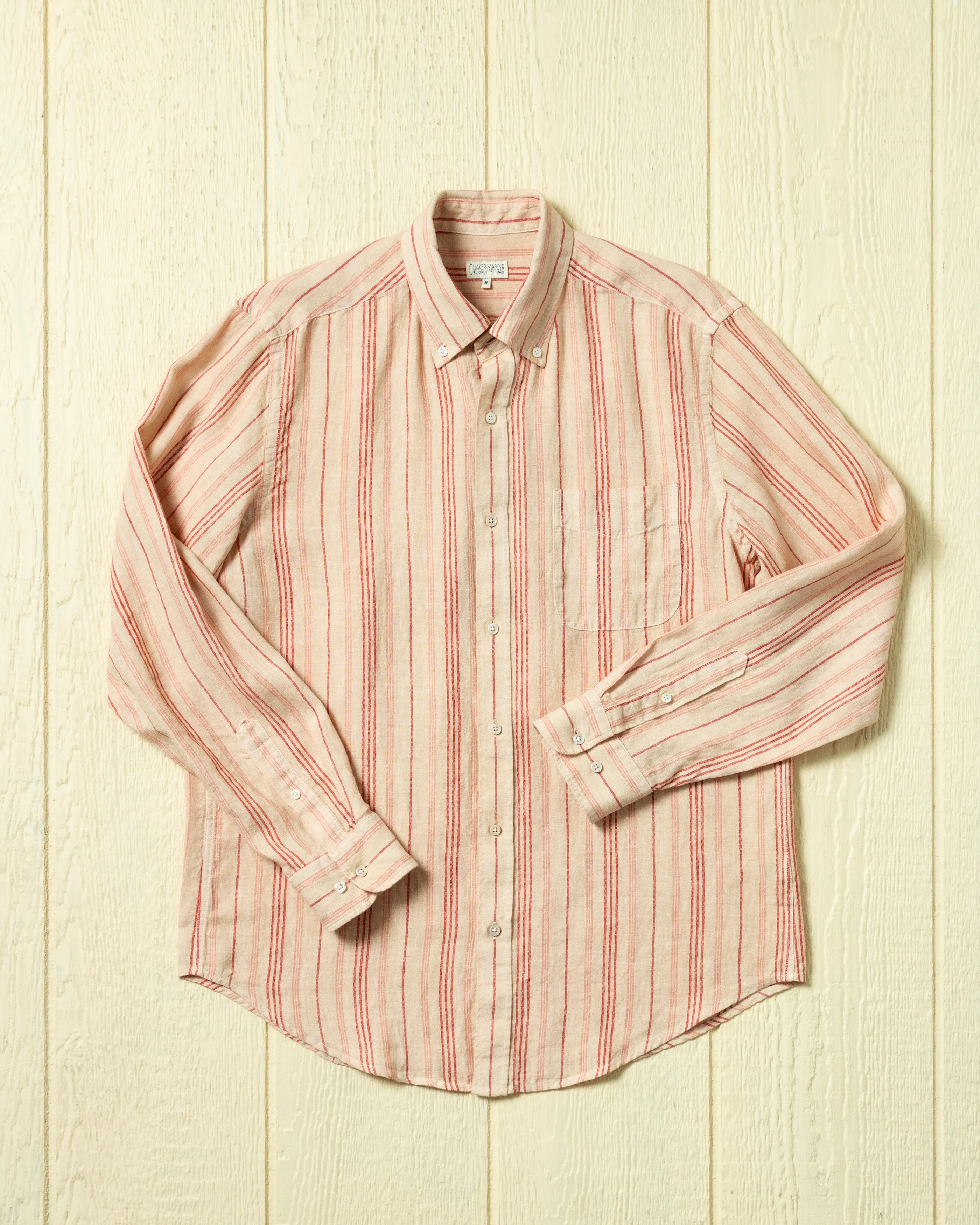 Antique Cotton Linen Variable Stripe Shirt in Faded Red sold by Quaker Marine Supply