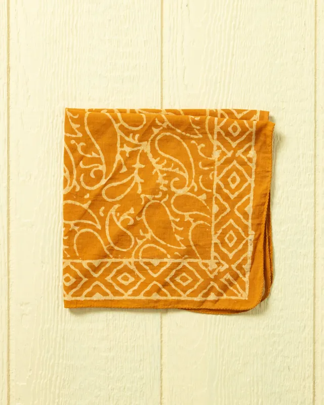 Hand Blocked Bandana in Turmeric Paisley made by Quaker Marine Supply