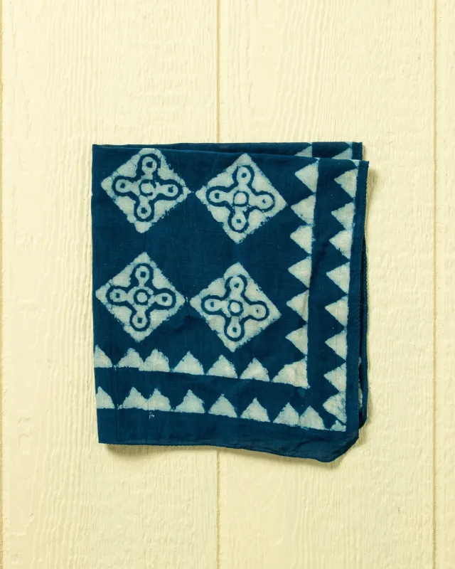 Hand Blocked Bandana in Indigo Geometric made by Quaker Marine Supply