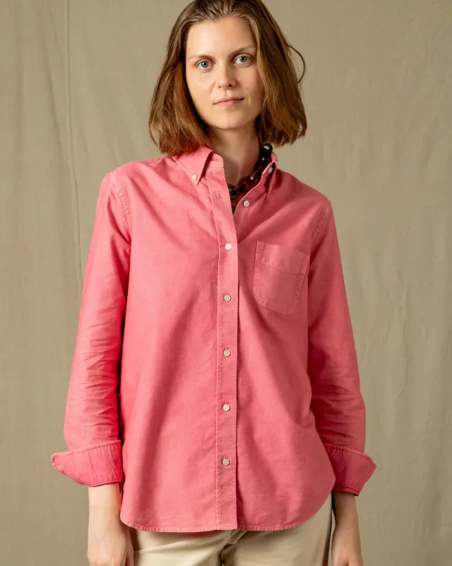 Women's Garment Dyed Oxford Shirt in Faded Red made by Quaker Marine Supply