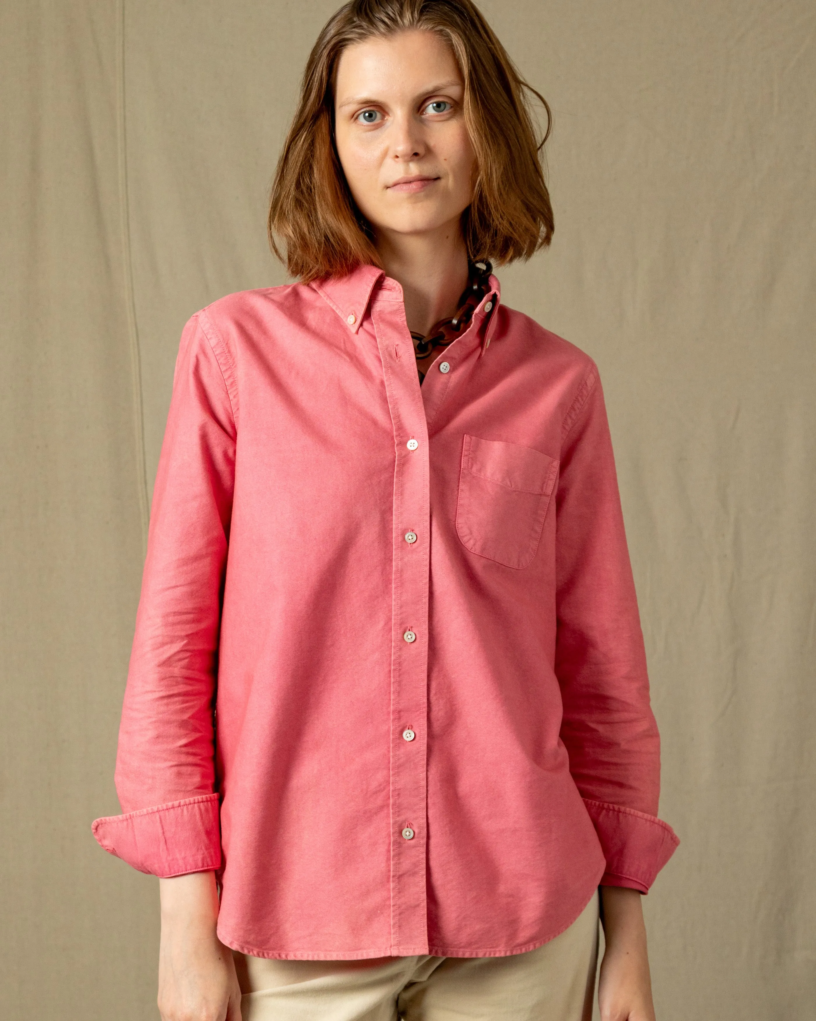 Women's Garment Dyed Oxford Shirt in Faded Red sold by Quaker Marine Supply