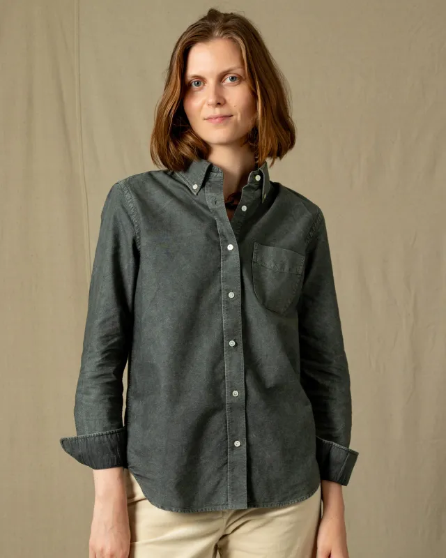 Women's Garment Dyed Oxford Shirt in Graphite made by Quaker Marine Supply