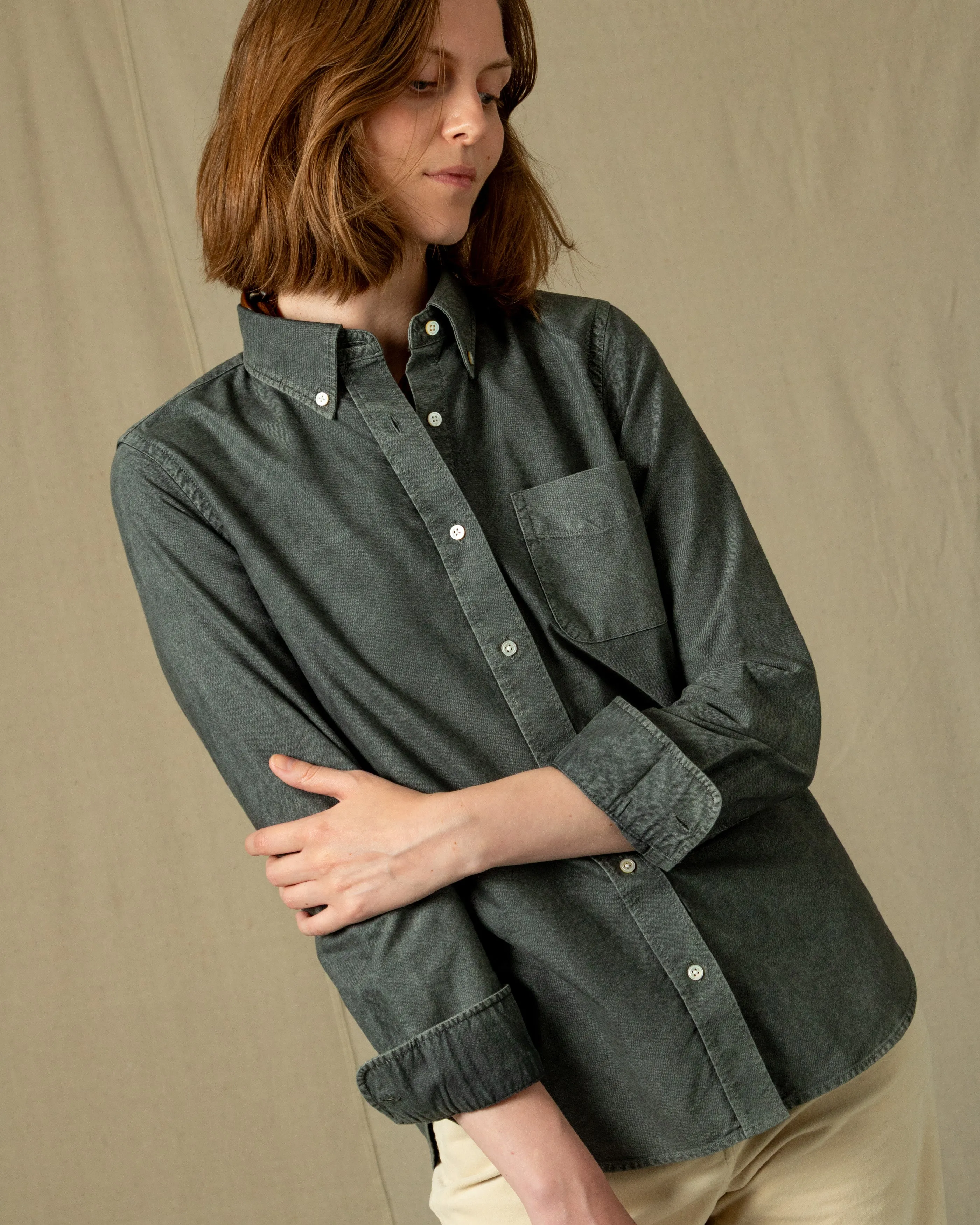 Women's Garment Dyed Oxford Shirt in Graphite sold by Quaker Marine Supply product image thumbnail 2