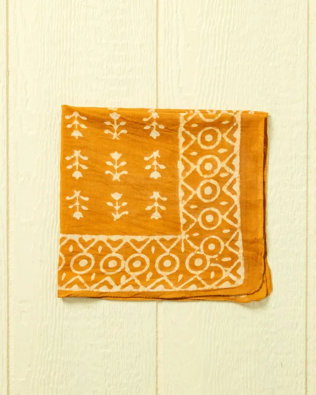 Hand Blocked Bandana in Turmeric Floral made by Quaker Marine Supply