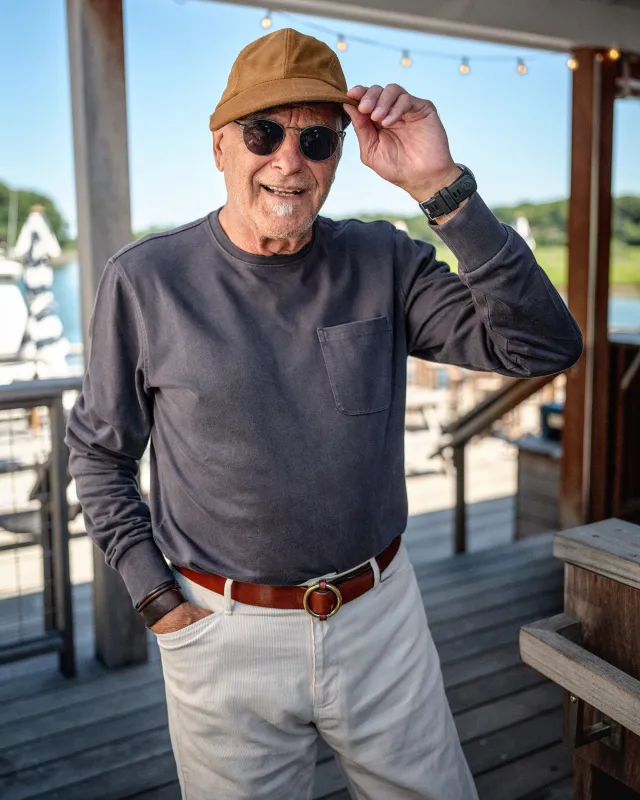 Salt Washed Long Sleeve McKay Tee in Graphite made by Quaker Marine Supply