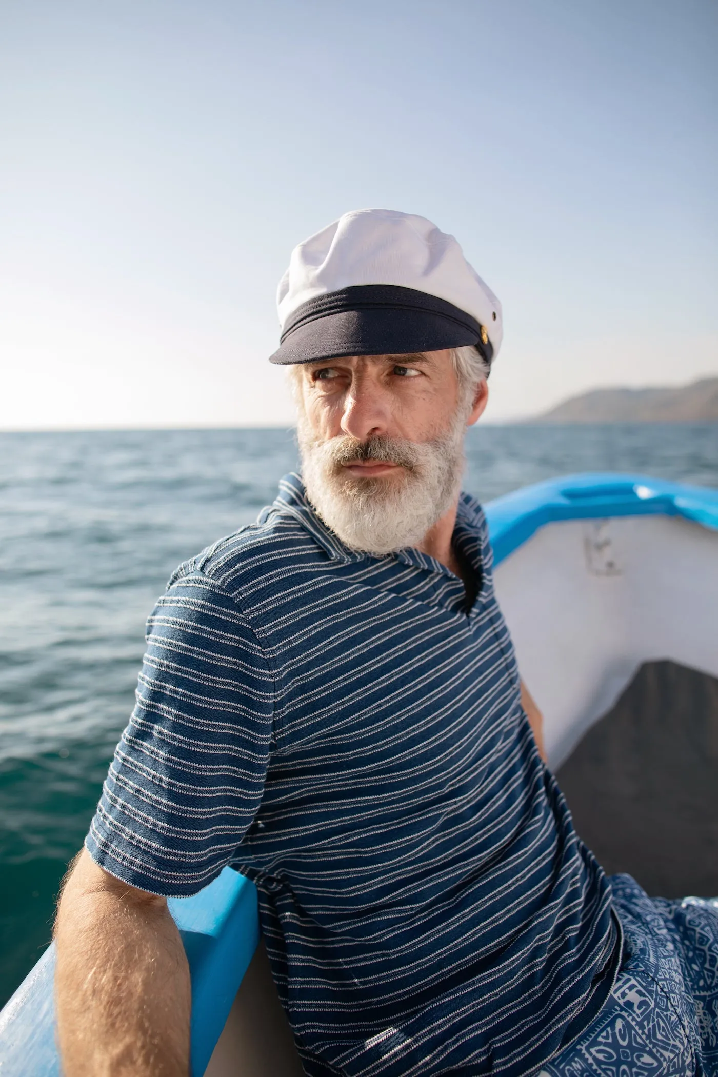 Indigo Polo in Mid Wash Jacquard Stripe sold by Quaker Marine Supply product image thumbnail 2