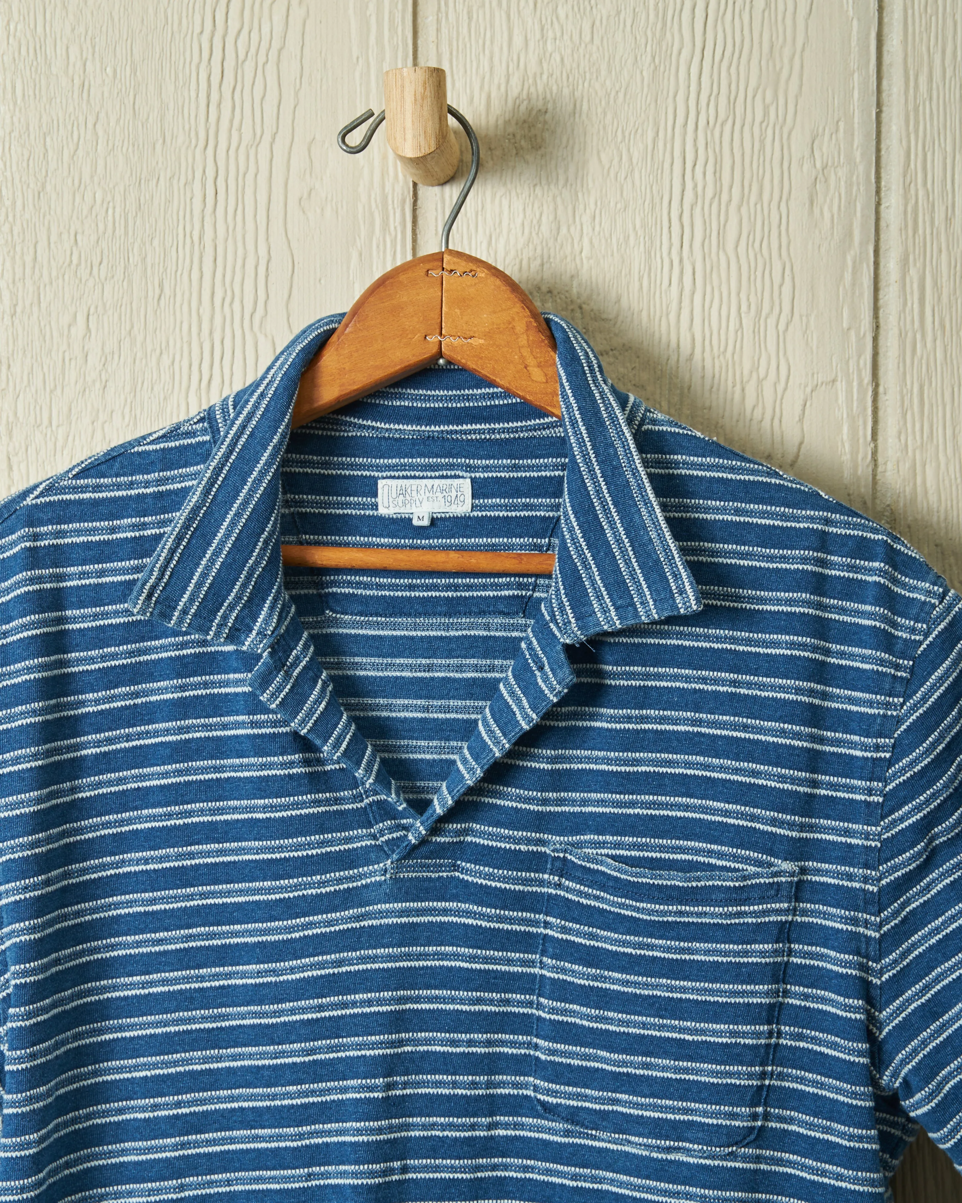 Indigo Polo in Mid Wash Jacquard Stripe sold by Quaker Marine Supply product image thumbnail 3