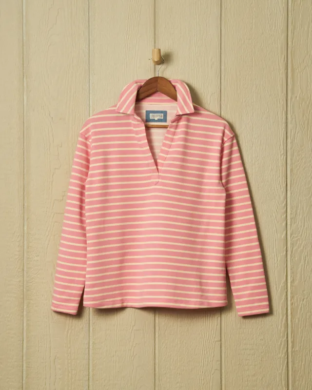Inlet Pullover in Pink/Cream Loopback Terry sold by Quaker Marine Supply