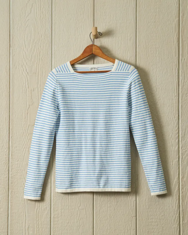 Riviera Sweater Knit Top in Cream/Coastal Blue sold by Quaker Marine Supply