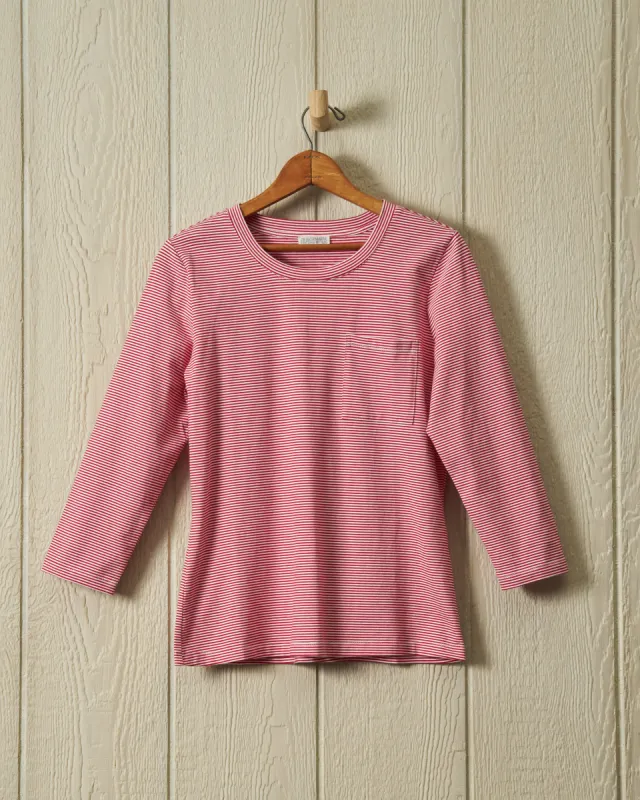 Women's Fine Stripe Crewneck Tee in Breton Red/White sold by Quaker Marine Supply