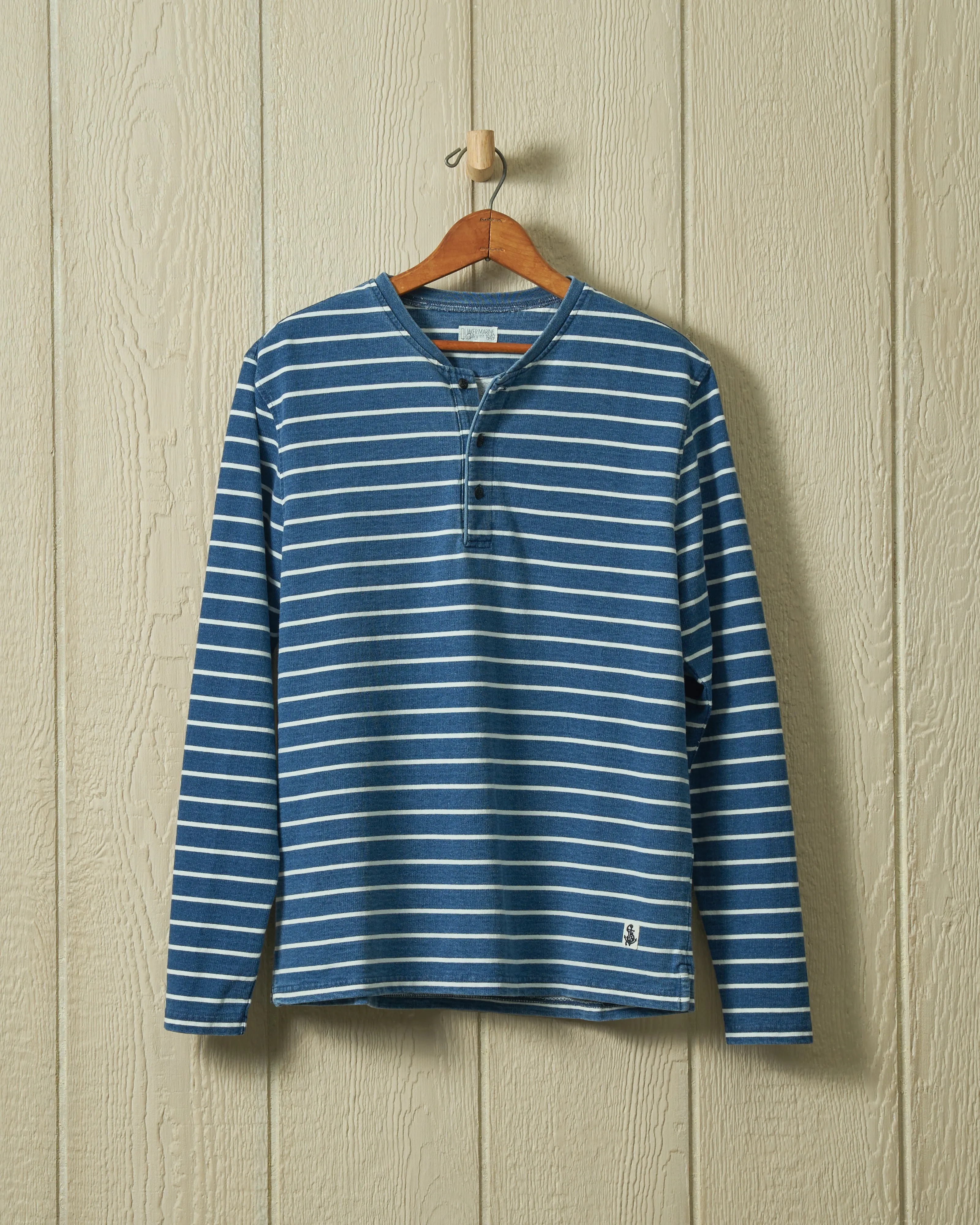 Indigo Henley in Striped Jersey sold by Quaker Marine Supply