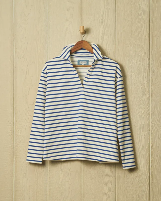 Inlet Pullover in Cream/Atlantic Blue Loopback Terry sold by Quaker Marine Supply