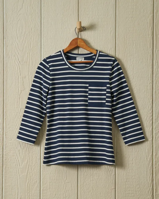 Women's Seafarer Tee in Navy/White sold by Quaker Marine Supply