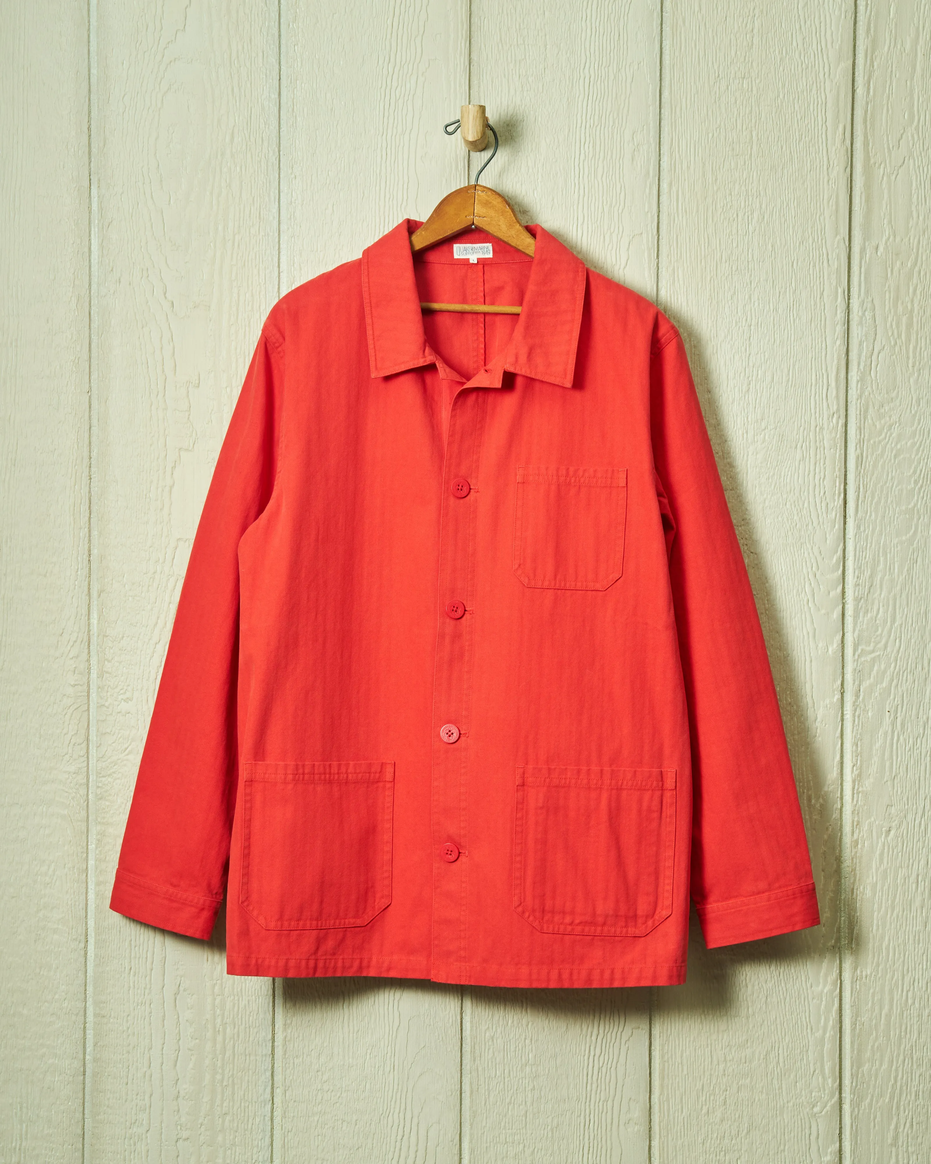 French Workman’s Jacket in Nautical Red Herringbone sold by Quaker Marine Supply