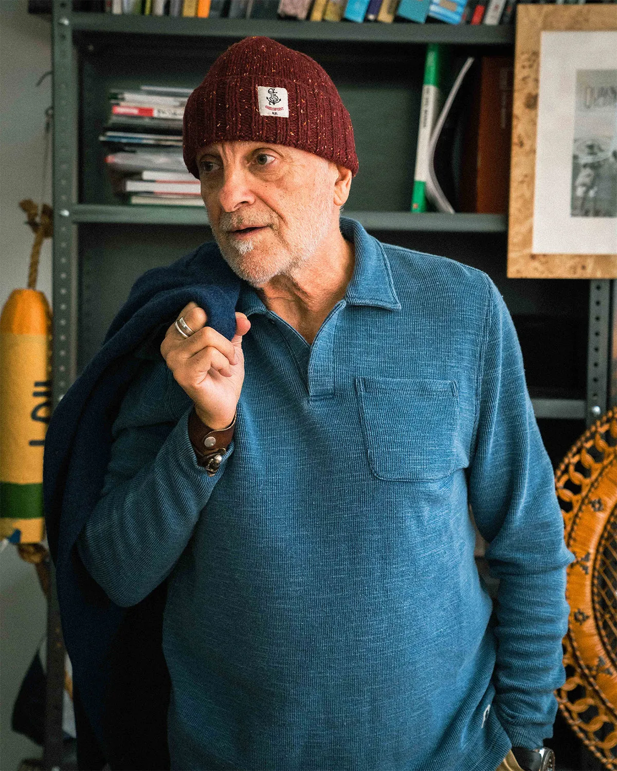 Long Sleeve Indigo Polo in Solid Waffle Knit sold by Quaker Marine Supply product image thumbnail 2