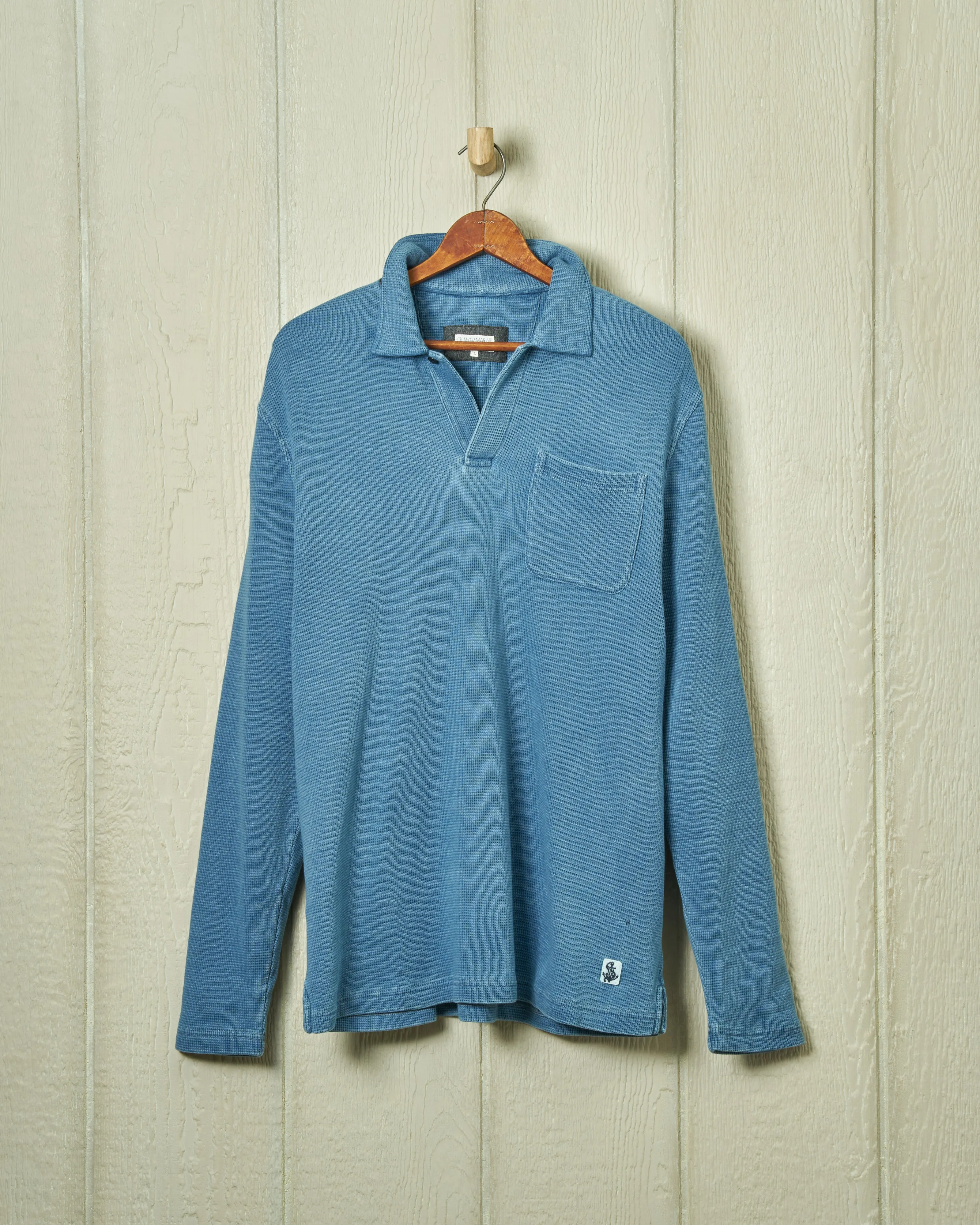 Long Sleeve Indigo Polo in Solid Waffle Knit sold by Quaker Marine Supply