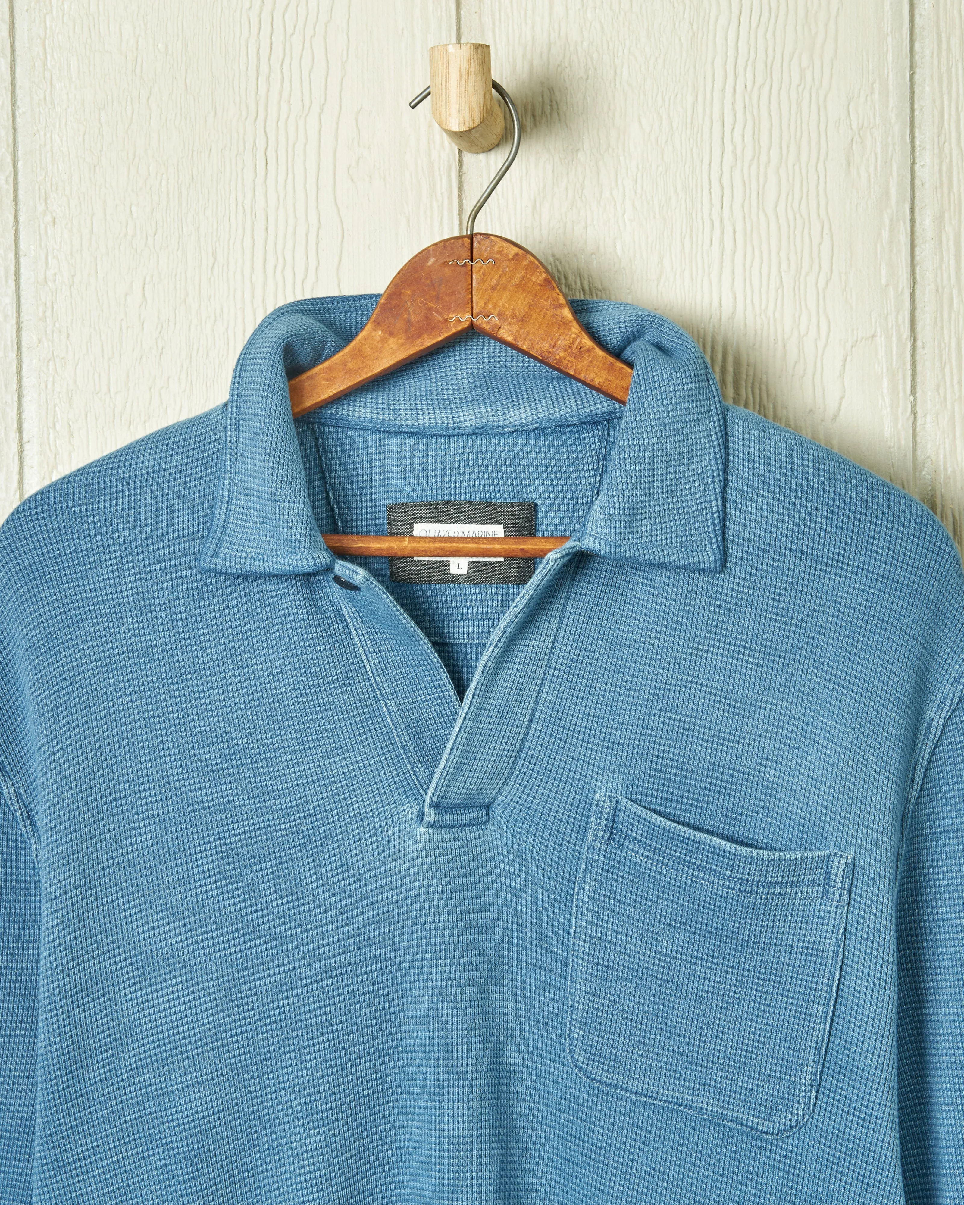 Long Sleeve Indigo Polo in Solid Waffle Knit sold by Quaker Marine Supply product image thumbnail 3