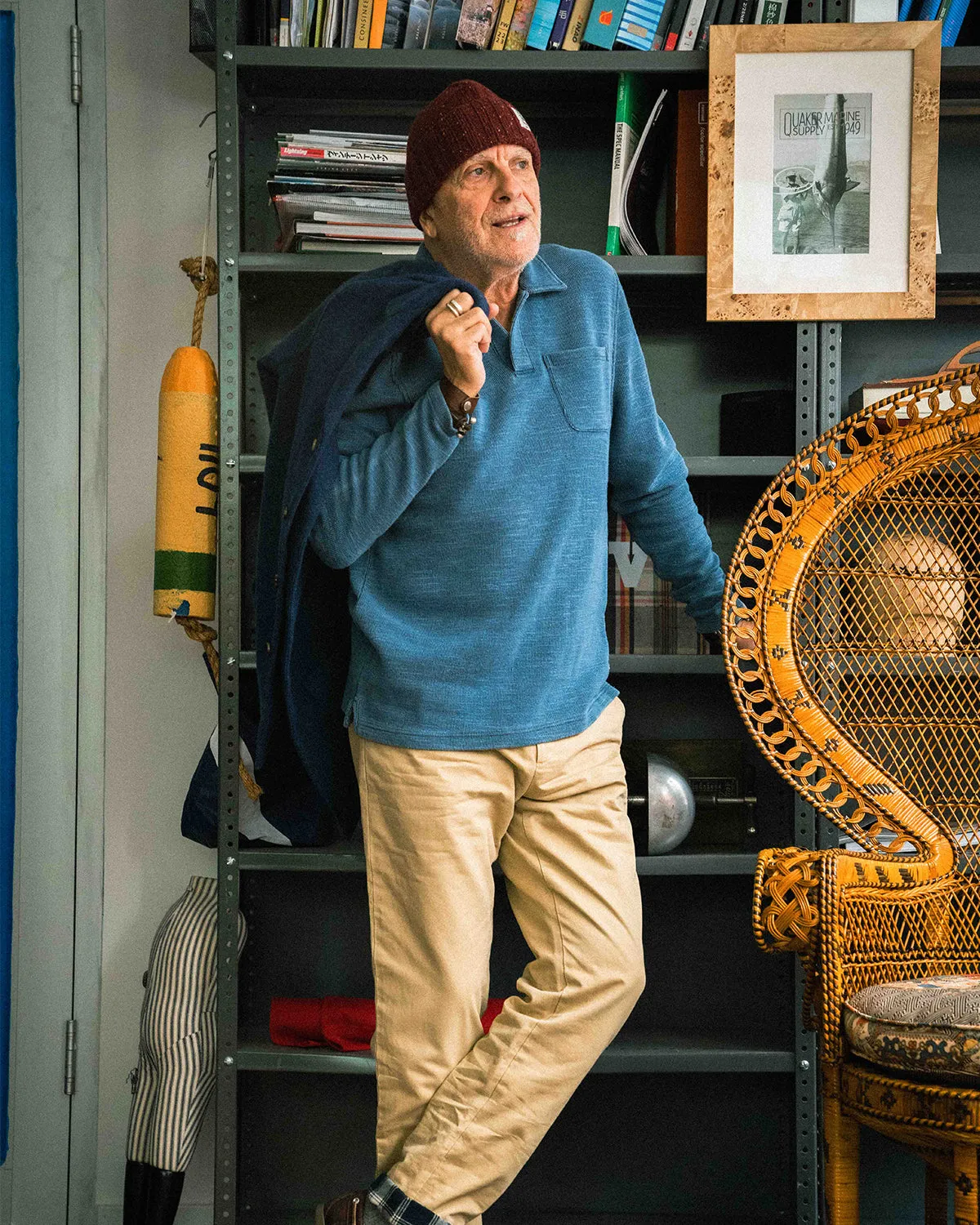 Long Sleeve Indigo Polo in Solid Waffle Knit sold by Quaker Marine Supply product image thumbnail 4