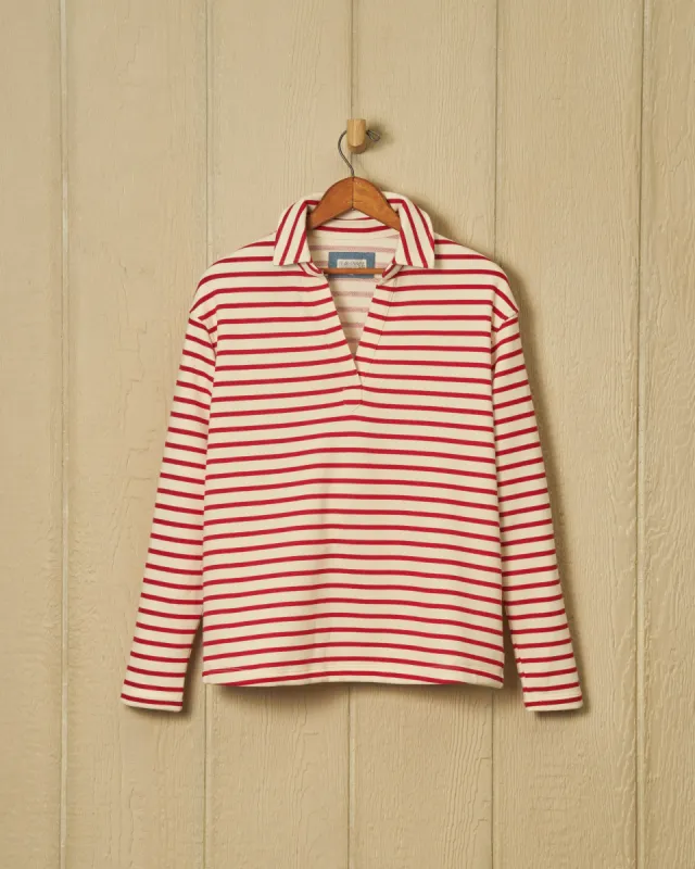 Inlet Pullover in Cream/Red Loopback Terry sold by Quaker Marine Supply