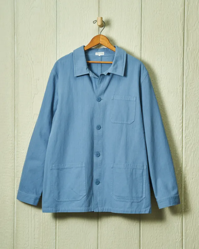 French Workman’s Jacket in Atlantic Blue Herringbone sold by Quaker Marine Supply