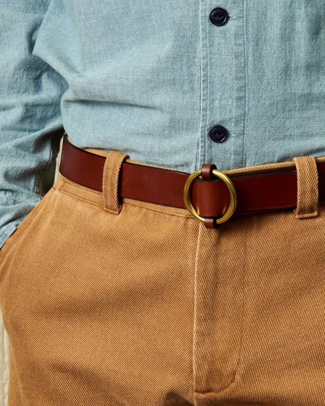 Bridle Strap Belt with Ring Buckle in Oak Bark sold by Quaker Marine Supply