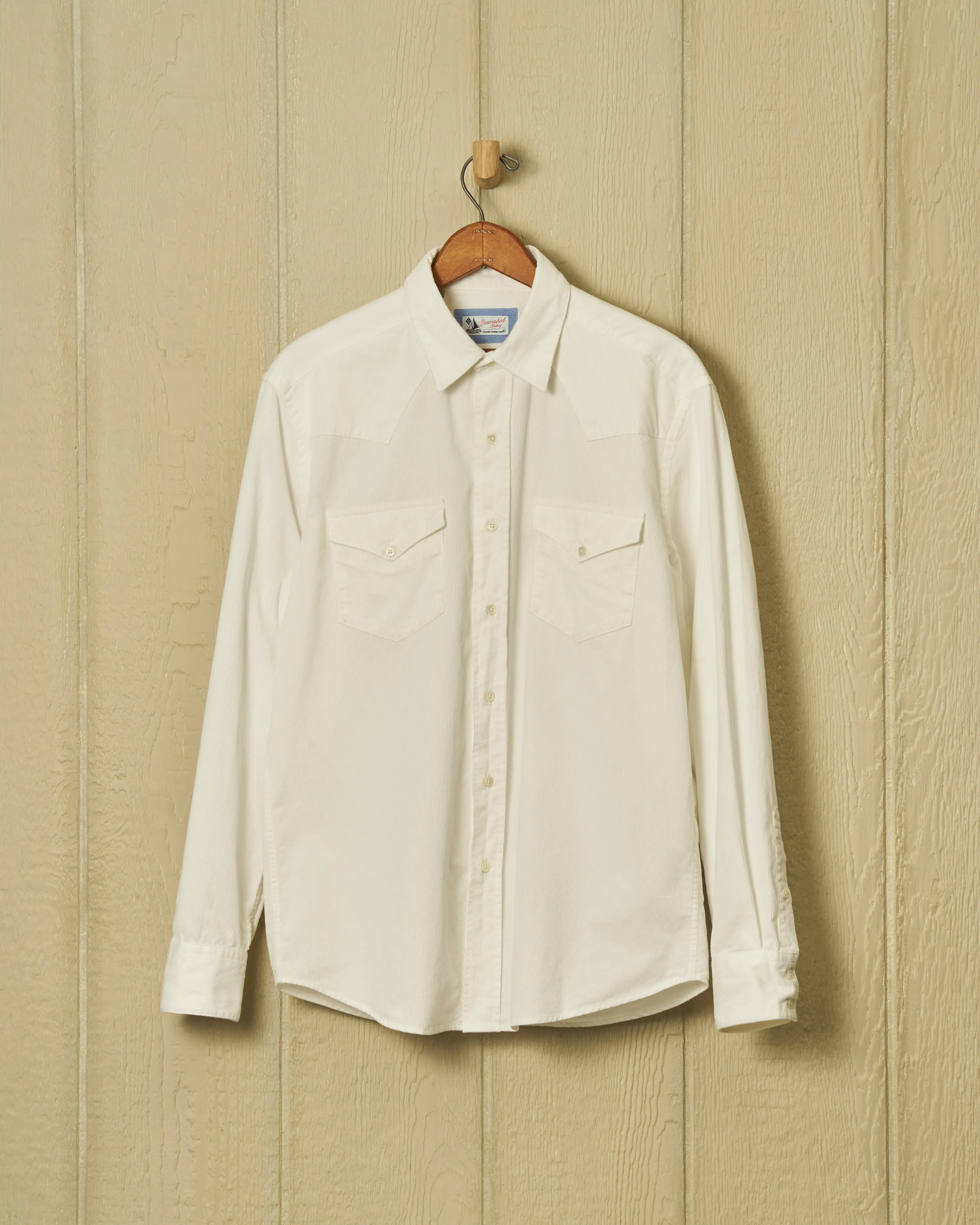 Western Sea-Washed Shirt in White Pinwale Corduroy sold by Quaker Marine Supply
