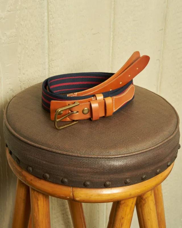 Surcingle Belt in Navy/Red Stripe sold by Quaker Marine Supply