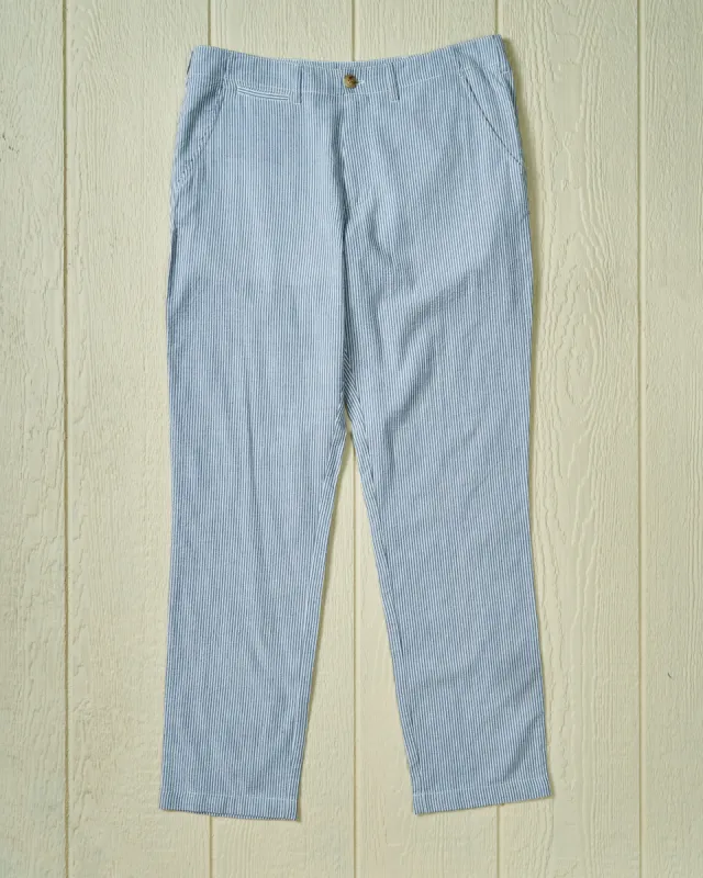 Camden Pant in Navy Seersucker sold by Quaker Marine Supply