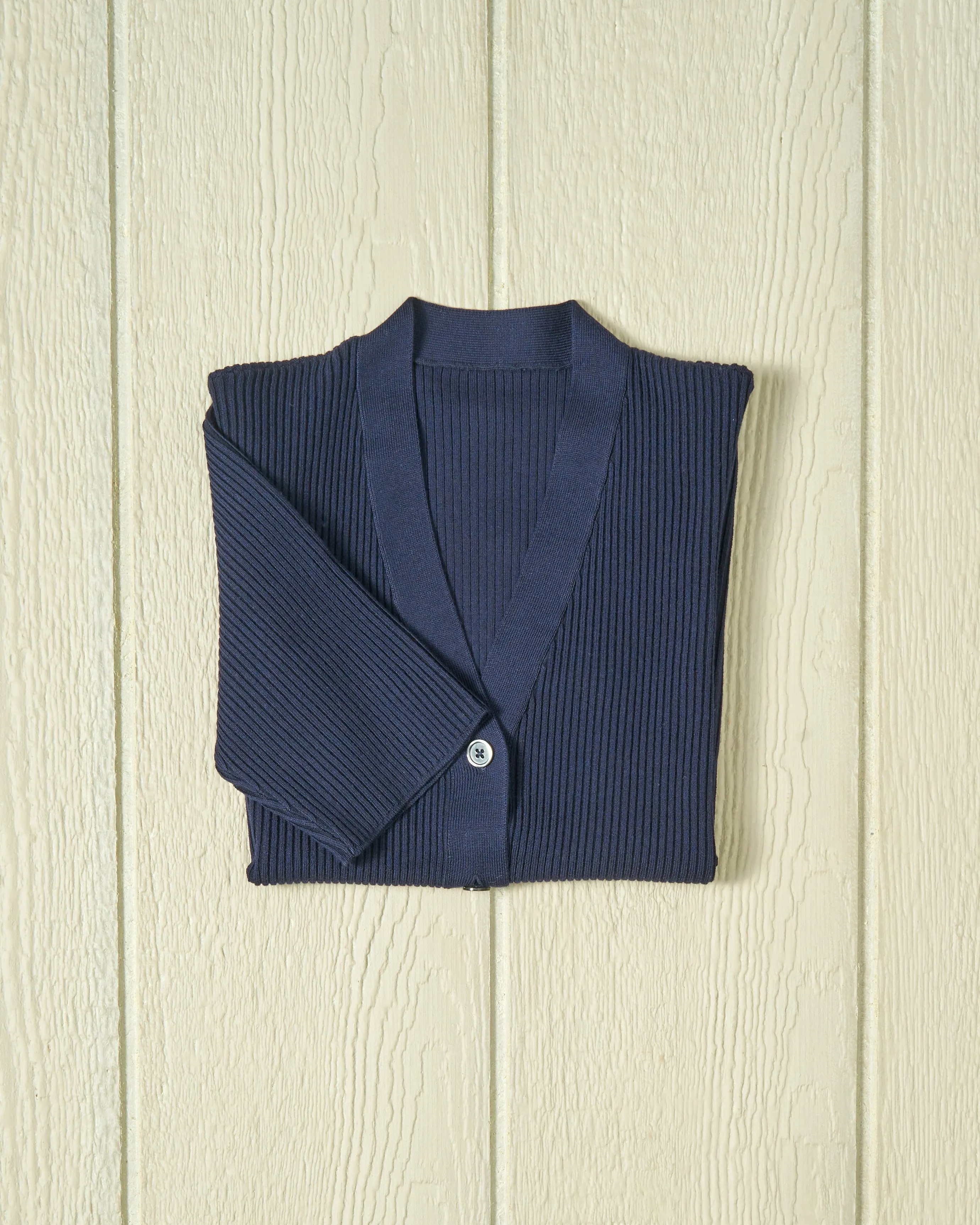 Haven Short Sleeve Knit Cardigan in Navy sold by Quaker Marine Supply