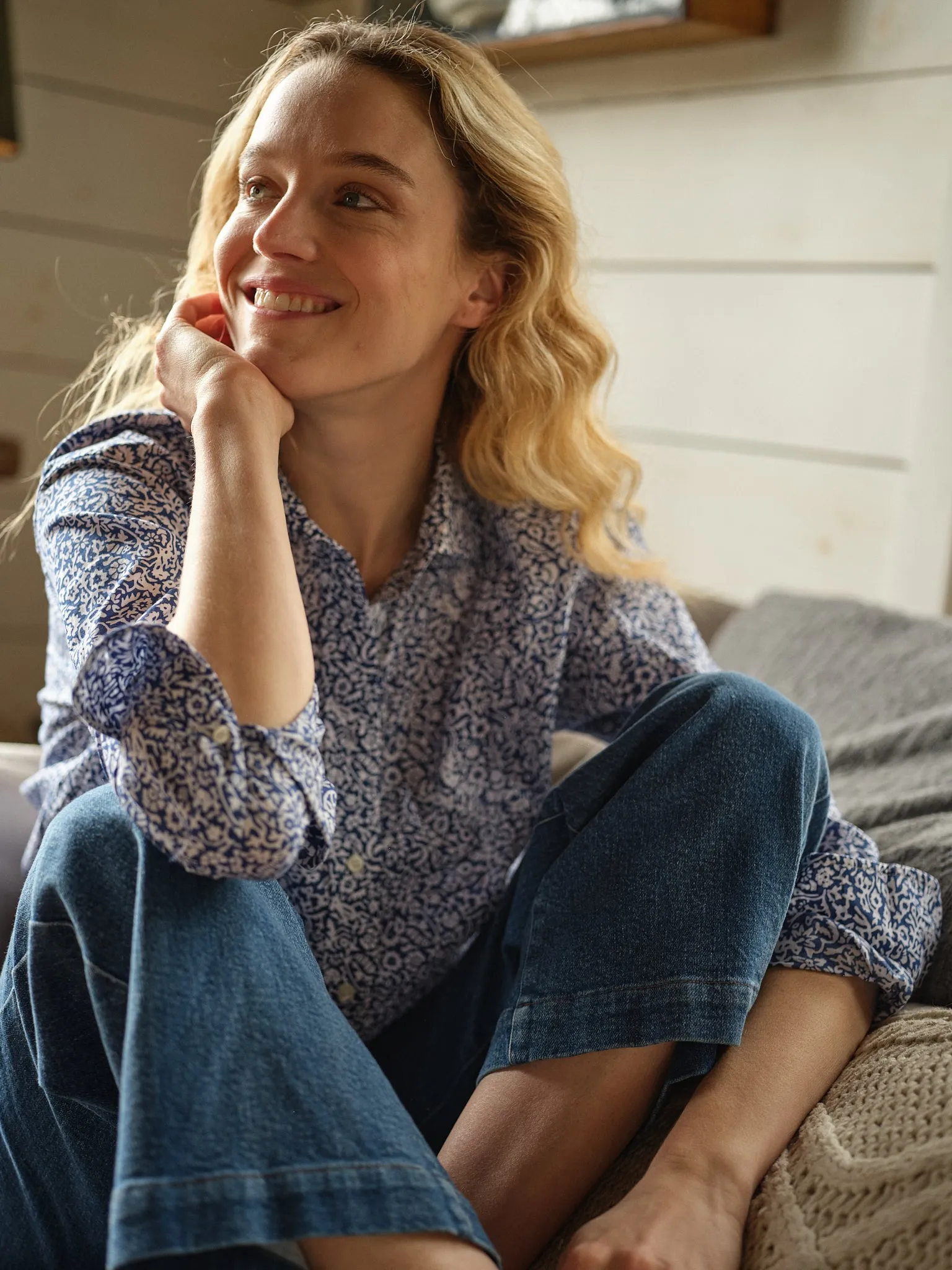 Women's Point Collar Blouse in Navy Summer Floral sold by Quaker Marine Supply product image thumbnail 3
