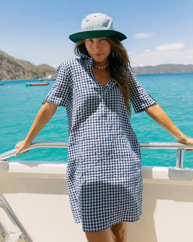 Beach Coverup in Navy Gingham Linen sold by Quaker Marine Supply