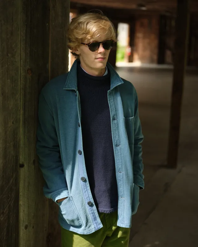 French Workman’s Jacket in Indigo Loopback Terry sold by Quaker Marine Supply