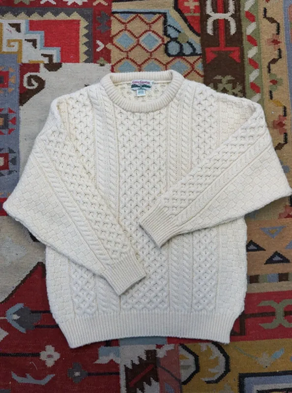 VINTAGE Aran Hand-Loomed Crewneck in Natural- Large sold by Quaker Marine Supply