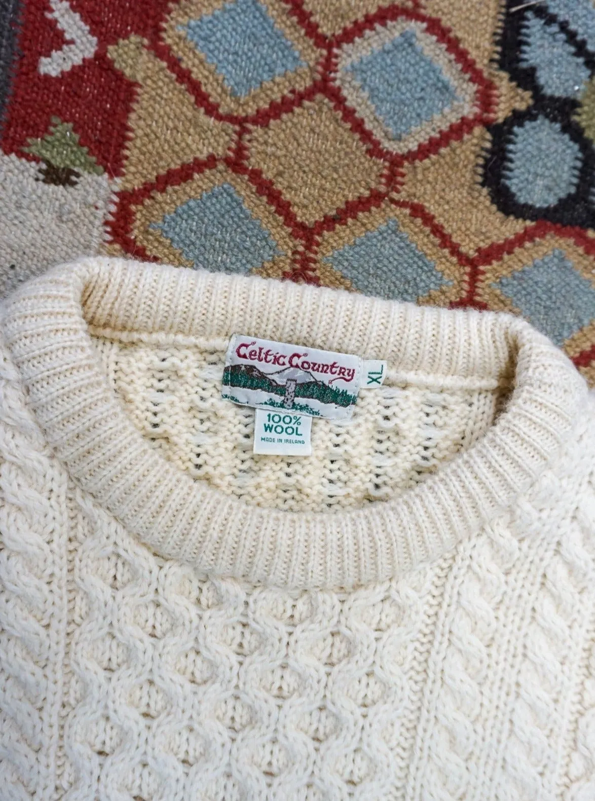 VINTAGE Aran Hand-Loomed Crewneck in Natural- Large sold by Quaker Marine Supply product image thumbnail 2