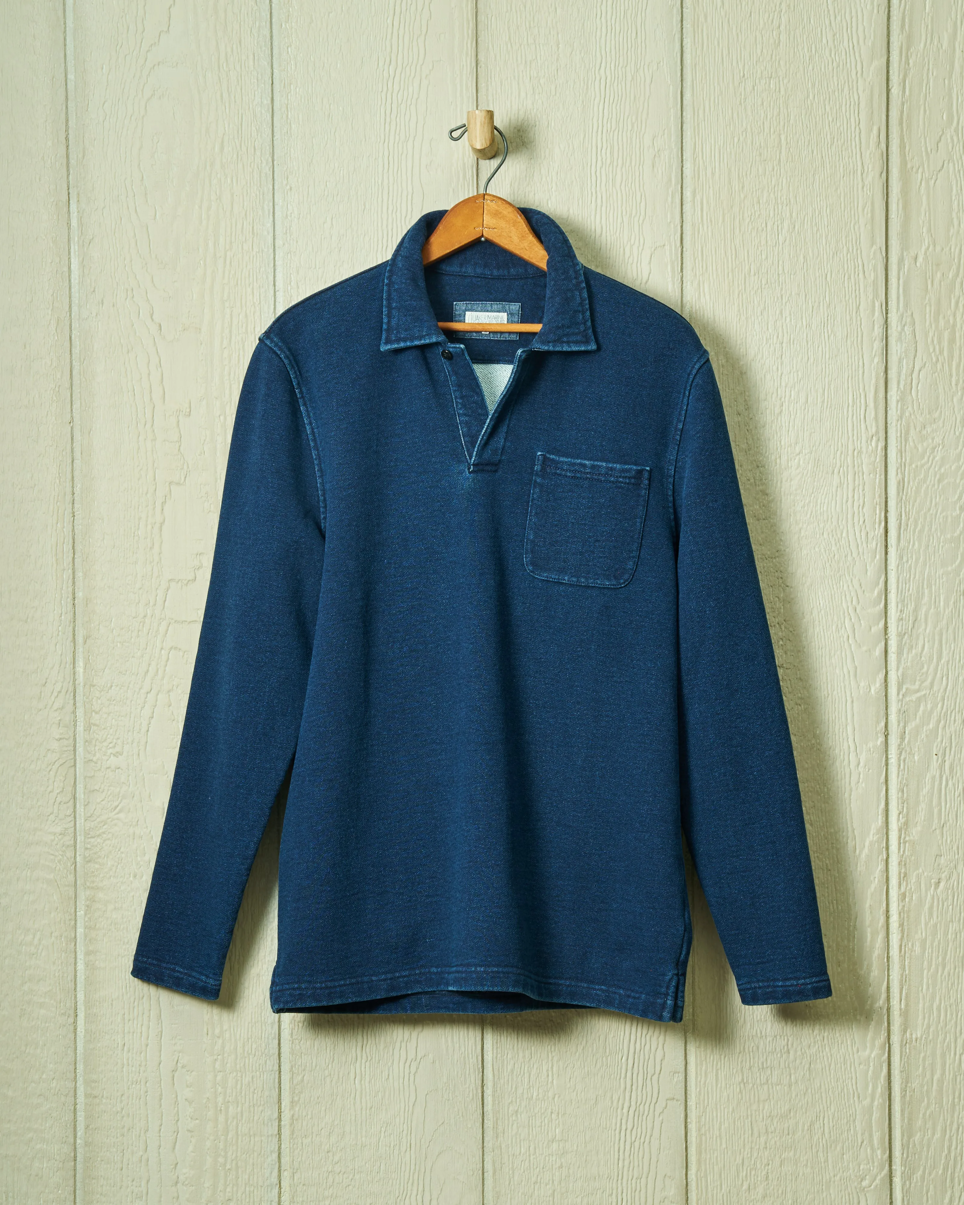 Acadia Polo in Dark Wash Indigo Loopback Terry sold by Quaker Marine Supply