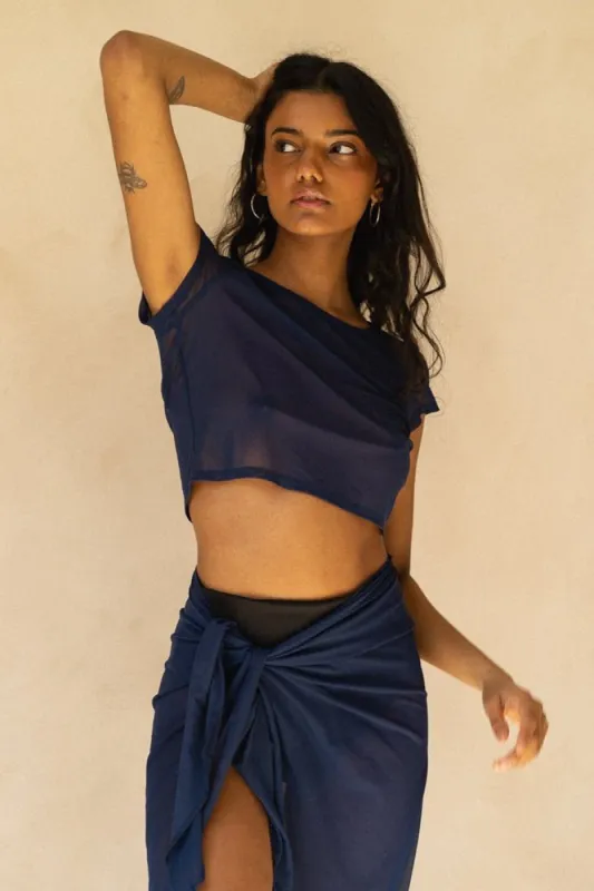 The Mesh Crop Top - Navy sold by Londre Bodywear
