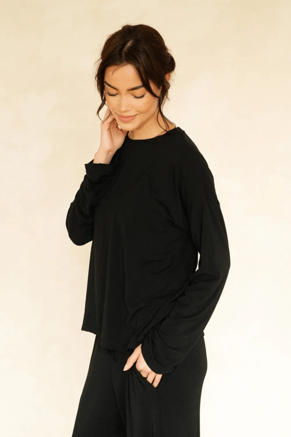 The Cool-Comf Lounge Oversized Long Sleeve - Matte Black sold by Londre Bodywear