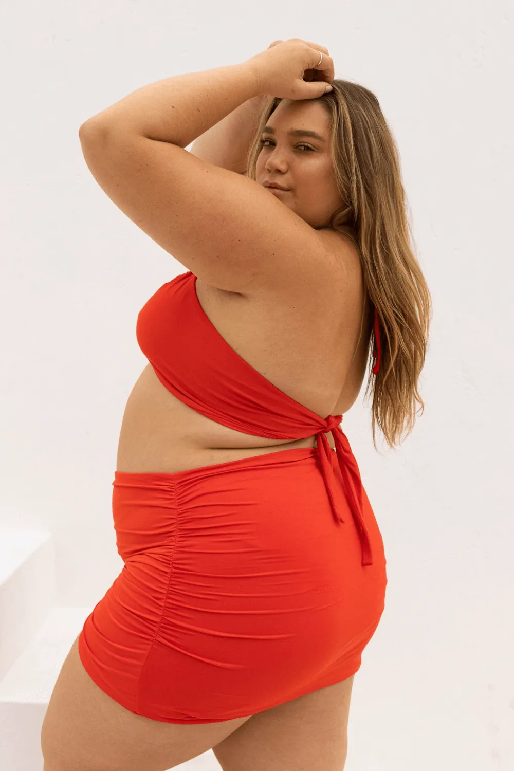 The High Rise Swim Skirt - Fiesta Red sold by Londre Bodywear