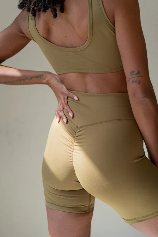The Scrunch Bum Biker Short - Olive Green sold by Londre Bodywear
