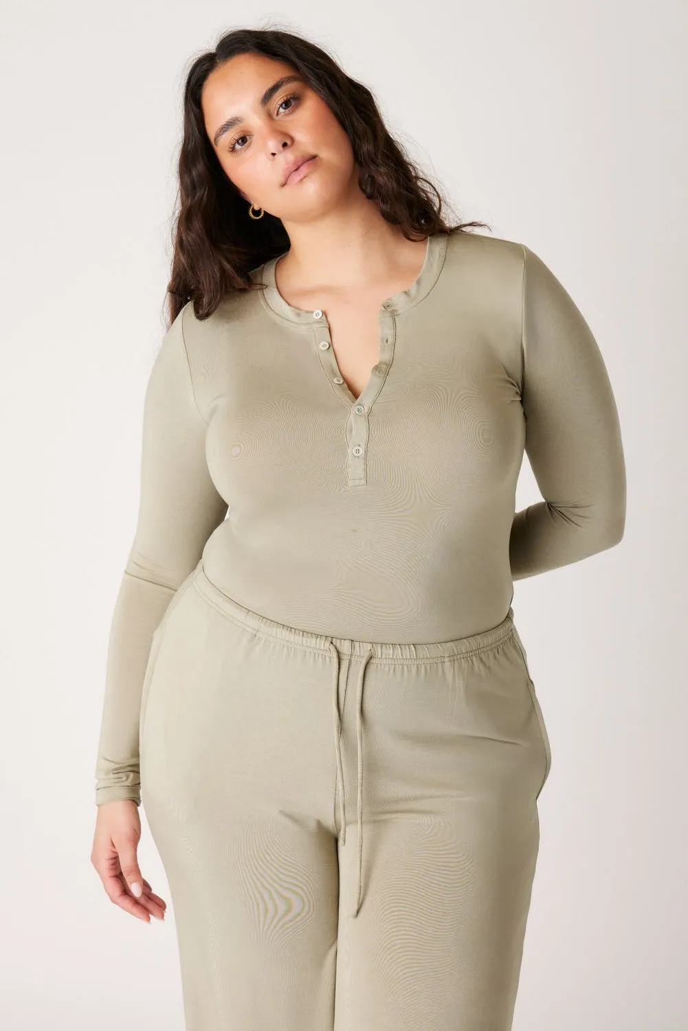 The Cool-Comf Slim Fit Henley - Olive Taupe sold by Londre Bodywear product image thumbnail 2