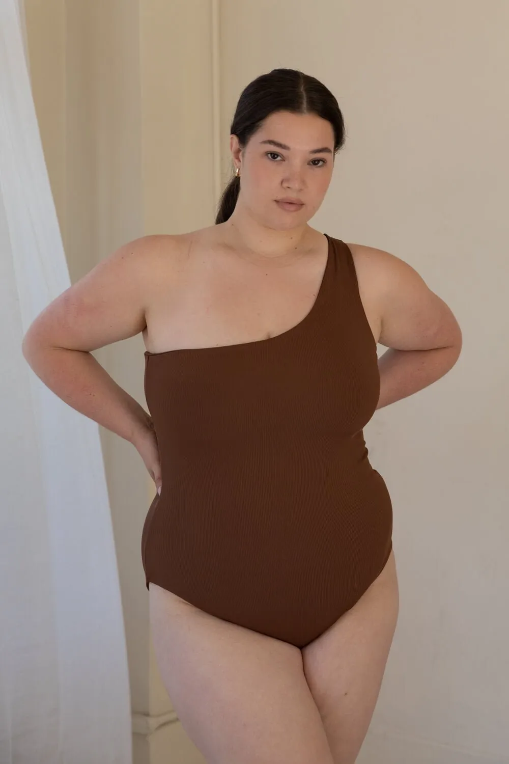 The One Shoulder One Piece - Ribbed Espresso sold by Londre Bodywear product image thumbnail 2