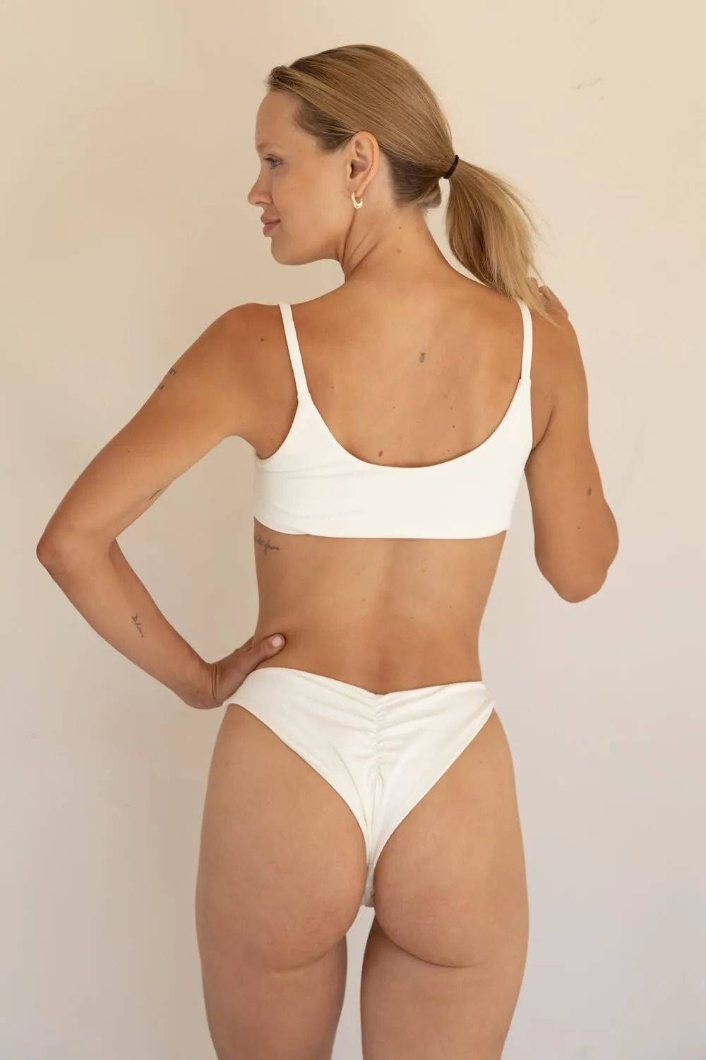 The Sleek Scrunch Bottoms - Ribbed Cream sold by Londre Bodywear