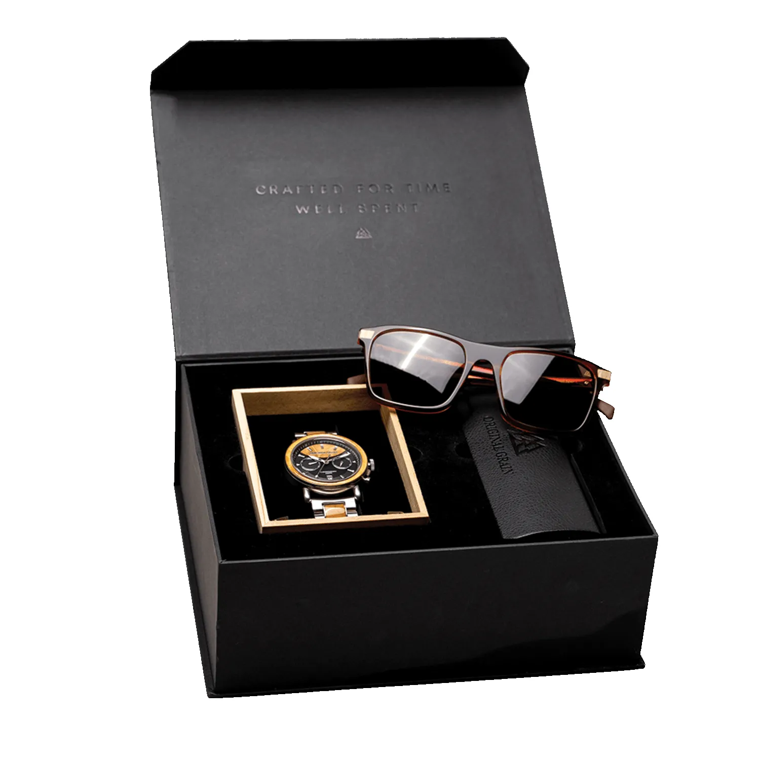 Burlwood Chrono + Whiskey Brown Sunglass Gift Kit sold by Original Grain