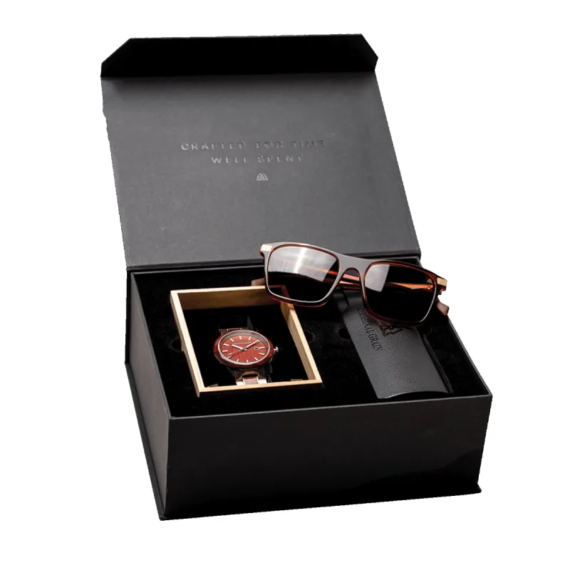 Rosewood Chrome Classic + Whiskey Brown Sunglass Gift Kit sold by Original Grain