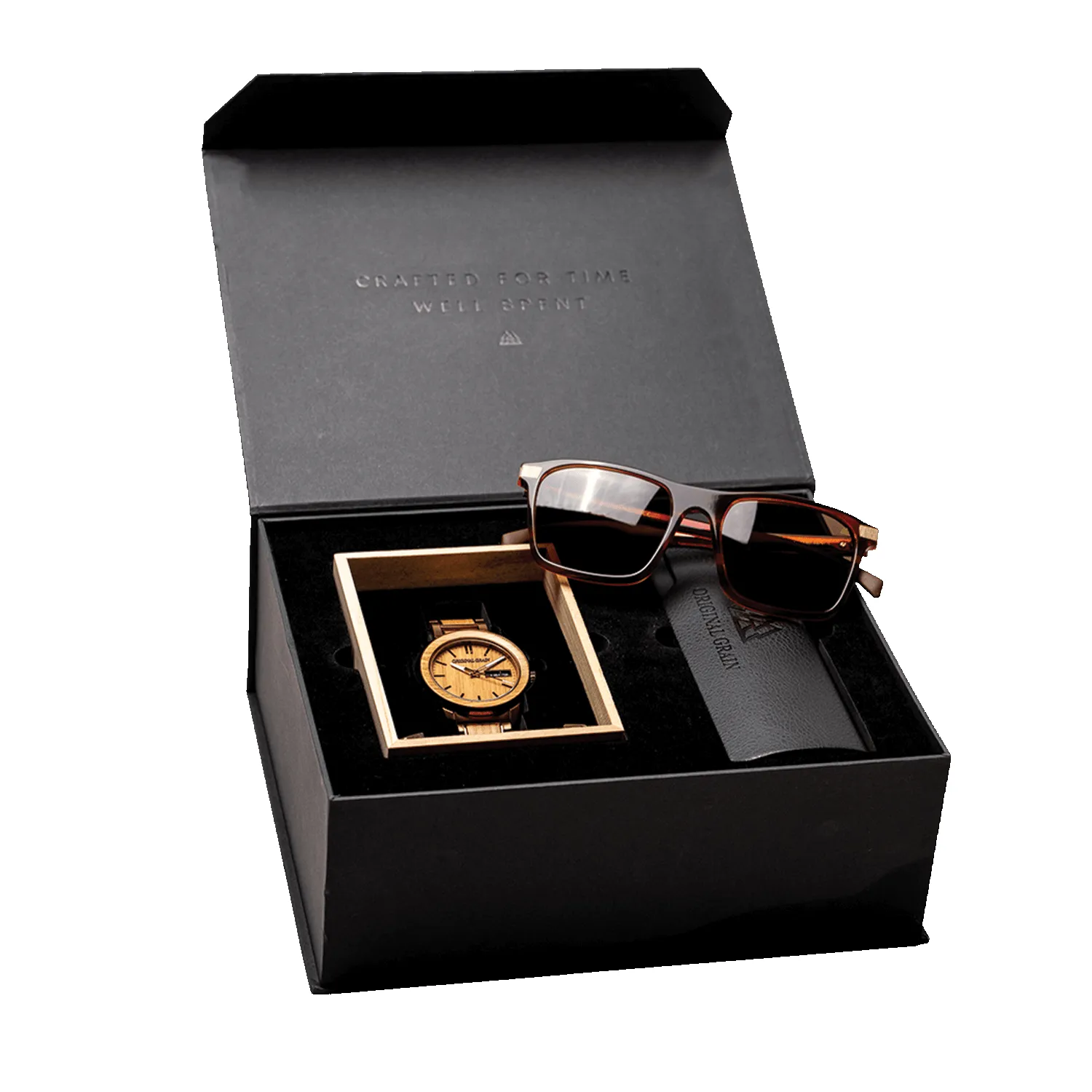 Whiskey Barrel 42mm + Whiskey Brown Sunglass Gift Kit sold by Original Grain