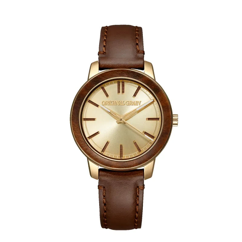 Ebony Gold Womens Leather Barrel 36mm sold by Original Grain