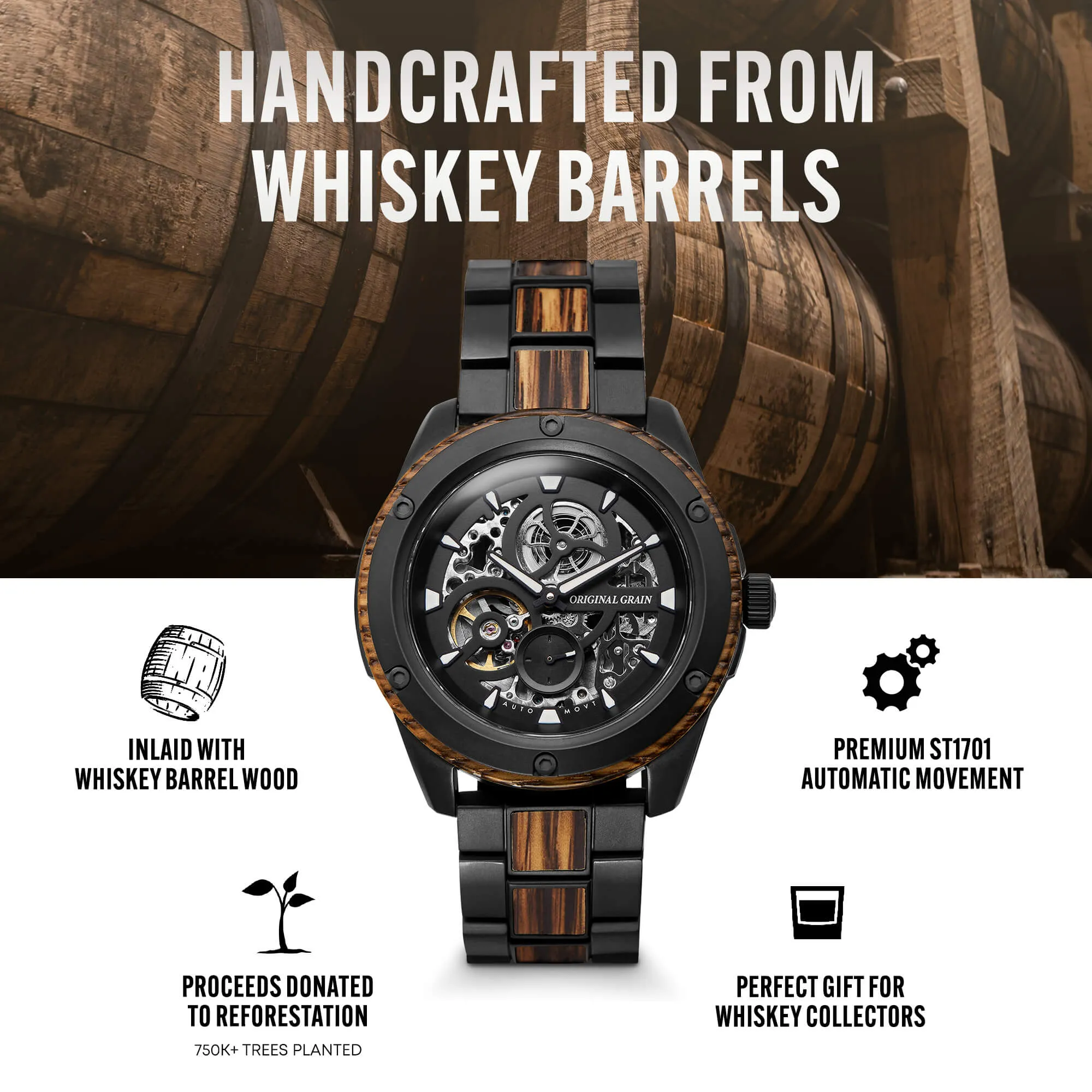 Whiskey Black Rugged Automatic 44mm sold by Original Grain product image thumbnail 3